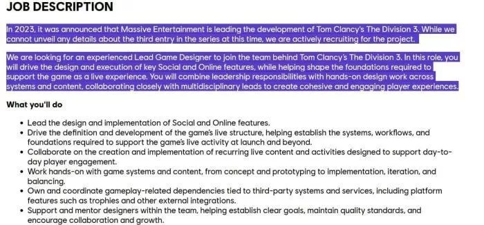 《全境封锁3》开发加速 Ubisoft 一口气招聘7大核心职位-switch游戏下载社区