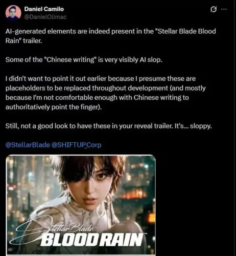 《剑星》续作《Blood Rain》预告惹争议 玩家质疑使用 AI 生成素材-switch游戏下载社区 《剑星》续作《Blood Rain》预告惹争议 玩家质疑使用 AI 生成素材-switch游戏下载社区