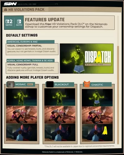 《Dispatch》Switch版发布免费DLC“HR违规包”，部分解除审查但仍有保留，开发商致歉并解释原因-switch游戏下载社区